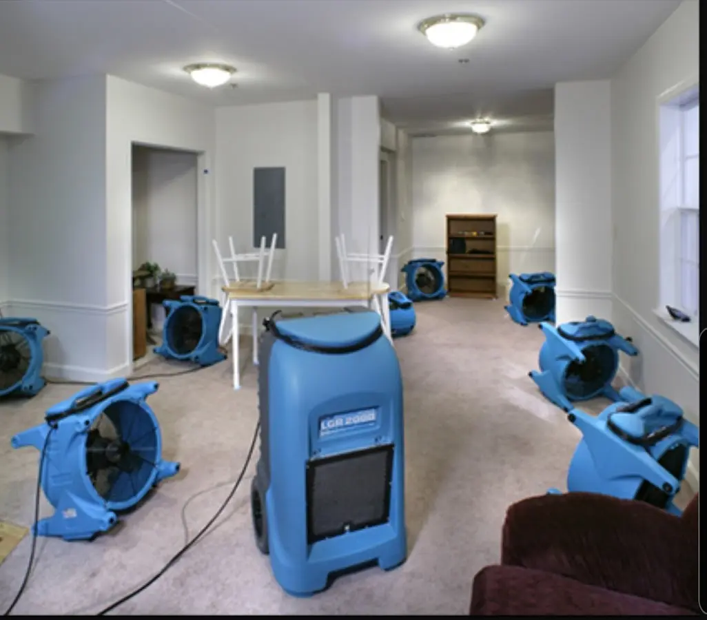 Air movers and dehumidifier setup for Water Damage Restoration in Independent Hill